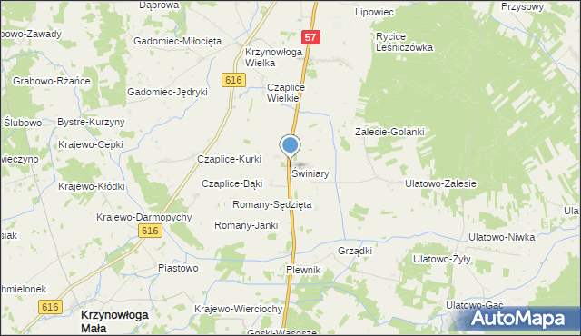 mapa Świniary, Świniary gmina Krzynowłoga Mała na mapie Targeo